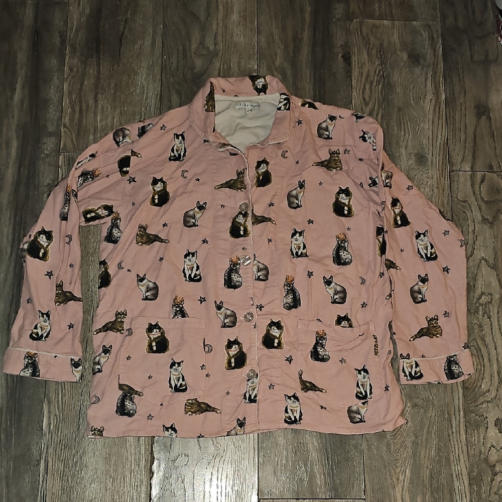 PJ SALVAGE Cat Print Pajama Top Pink All Over Kitty Cats Print
